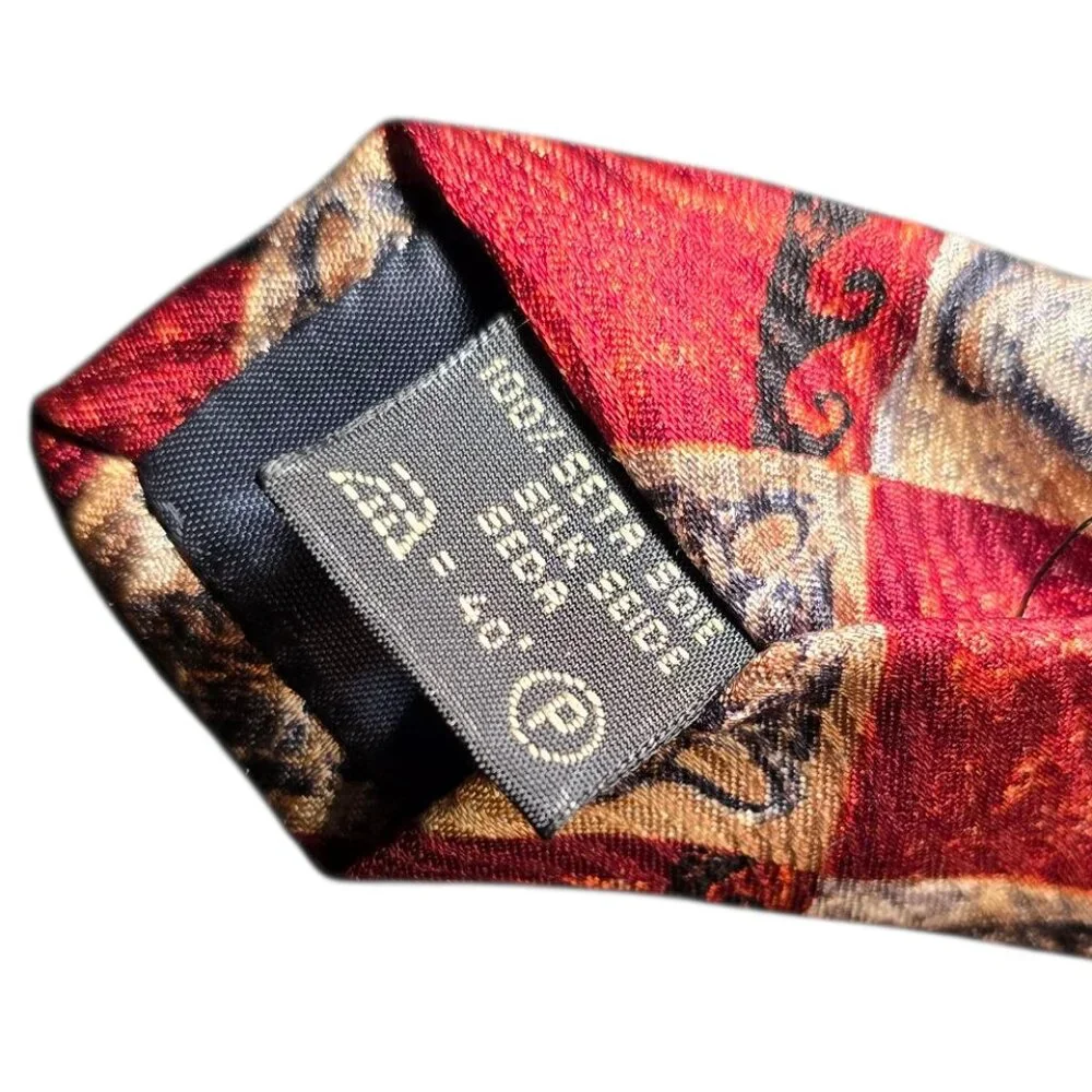 Ermenegildo Zegna 100% Silk Tie Red Gold Check Italian Designer Luxury Necktie